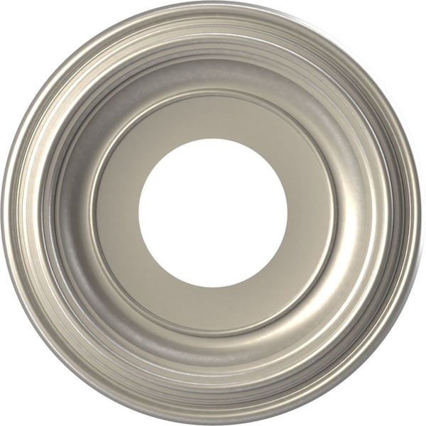 Ekena Millwork Traditional PVC Medallion (Canopies up to 5 1/2"), 10"OD x 3 1/2"ID x 1 1/8"P, Bright Coat Aluminum CMP10TRBAL - main